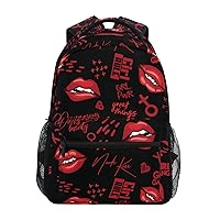 ALAZA Red Lips Kiss Lips and Hearts Backpack Purse with Multiple Pockets Name Card Personalized Travel Laptop School Book Bag, Size M/16.9 inch