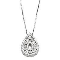 1/5 CTTW White Diamond Rhodium Plated Sterling Silver Pendant with Pear Shaped Pendant- Ideal for Women, Girls, Adult