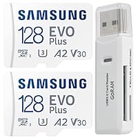 Samsung EVO Plus 128GB (2 Pack) MicroSDXC 130MB/s Class 10 Micro SD Card with Adapter (MB-MC128KA) Bundle with (1) GoRAM Card Reader (128GB)