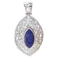 Excellent 925 Sterling Silver Genuine Lapis Lazuli Pendant for Girl's