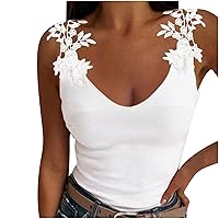 TUNUSKAT Sexy Tank Top for Women, Womens Summer Cami Tank Tops Fashion Lace Strap Camisole Tops Solid Low Cut Going Out Tops