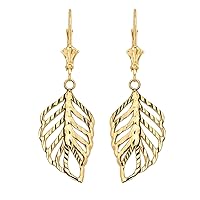 DESIGNER SPARKLE CUT LEAF EARRINGS IN YELLOW GOLD - Gold Purity:: 14K