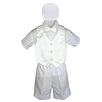 5pc Baby Toddlers Boys Satin Ivory Vest Bow Tie Sets White Suits S-4T (M:(6-12 Months))