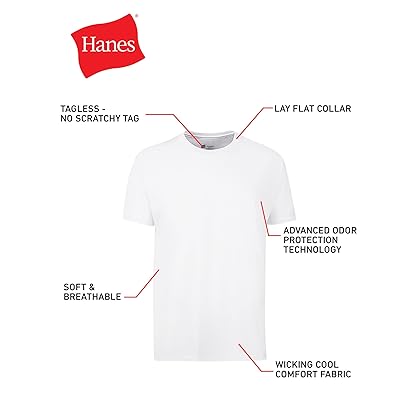 Hanes Men's, Odor Control, Moisture-Wicking Tee Shirts, 100% Cotton Undershirts, Multi-Packs