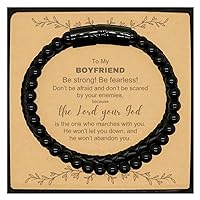 Boyfriend Gift Stone Leather Bracelets, Boyfriend, Be strong! Be fearless!. Bible Verse Gifts for Boyfriend, Men or Women on Birthday Christmas. Gifts for Boyfriend