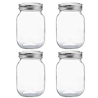 Glass Regular Mouth Mason Jars, 16 oz Clear Glass Jars with Silver Metal Lids for Sealing, Canning Jars for Food Storage, Overnight Oats, Dry Food, Snacks, Candies, DIY Projects (4PACK)