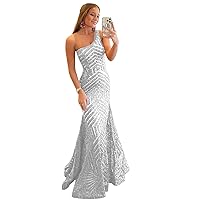 One Shoulder Sequin Prom Dresses for Women Long Sparkly Mermaid Corest Formal Dress Evening Party Ball Gown