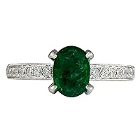 2.11 Carat Natural Green Emerald and Diamond (F-G Color, VS1-VS2 Clarity) 14K White Gold Solitaire Engagement Ring for Women Exclusively Handcrafted in USA