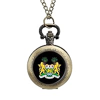 Coat Arms of Sierra Leone Fashion Quartz Pocket Watch White Dial Arabic Numerals Scale Watch with Chain for Unisex