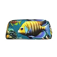 Tropical Fish Pencil Case Leather Pen Bag Travel Makeup Bag Zipper Organizer Bag for Women Men
