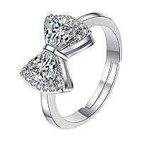 Bow Knot Ring Female Wedding Ring European And American Fashion Heart Shape Zircon Diamond Ring Silver Jewelry