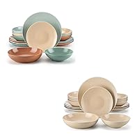 vancasso Sabine Dinnerware Sets, 16 Pieces Stoneware Round Plates and Bowls Set, Dishes Set Service for 4, Multicolor and Beige