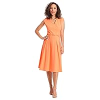 London Times V-Neck Knee Length Fit and Flare Belt | Business Casual Dress for Women