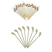 100 Counts 4.7 Inch Gold Pearl Fancy Toothpicks and 200 Counts 4.7 Inch Bamboo Knot Skewers for Appetizers Party Food Fruits Drinks - MSL270