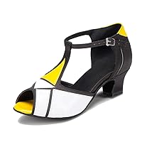TDA Womens T-Strap Stiletto High Heel Synthetic Latin Modern Salsa Tango Ballroom Wedding Dance Shoes
