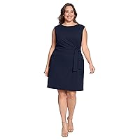 Donna Morgan Women's Petite Sleeveless Boatneck Side Gathering and Tie Dress