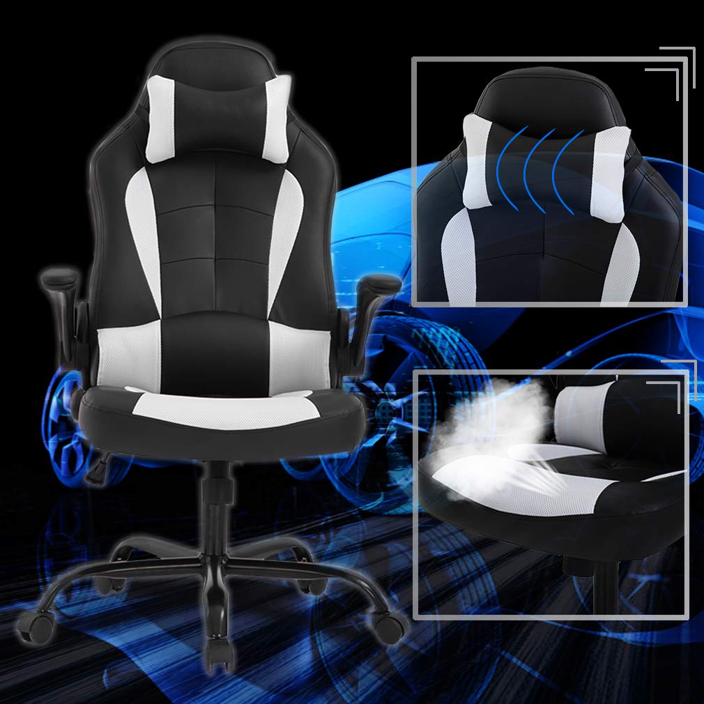 Mua BestOffice PC Gaming Chair Ergonomic Office Chair Desk Chair with  Lumbar Support Flip Up Arms Headrest PU Leather Executive High Back  Computer Chair for Adults Women Men (White) trên Amazon Mỹ