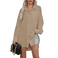 BB&KK Women's Button Down Shirt Dresses with Pockets Solid High Low Blouse Tops Long Sleeve