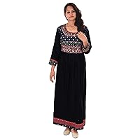 Indian 100% Cotton Women Black Color Dress Embroidered Plus Size Ethnic