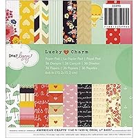 Cute 6x6 inch Patterned Paper Pad for Crafting with 36 Dear Lizzy Lucky Charm Designs by American Crafts. Ideal for Cardmaking