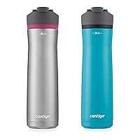 Cortland Chill 2.0 Stainless Steel Vacuum-Insulated Water Bottle with Spill-Proof Lid, Keeps Drinks Hot or Cold for Hours with Interchangeable Lid, 24oz 2-Pack, Juniper & Dragonfruit
