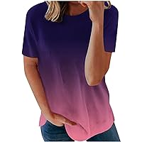 Women's 2023 Short Sleeve Flower Printed T-Shirt Summer Round Neck Loose Tees Blouse Comfy Fashion Casual Tops