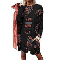 Never Forget 9.11 Women's Sweatshirt Dress Long Sleeve Crewneck Pullover Tops Sweater Dress with Pockets