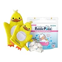 TruKid Bubble Podz & BubbleGlove Bundle - Includes Bubble Bath Pods Bubble Gum 10ct & 2-Set of Bath Wash Gloves for Parent & Child, Baby Bath Essentials, Gentle for Sensitive Skin of Kids, Toddlers