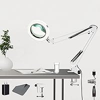 10X Magnifying Glass Lamp, Adjustable Swing Arm 72 LEDs Real Glass Lens Magnifier Light,3 Color Modes 10 Stepless Dimmable,Perfect for Daily Reading,Hobbies, Crafts, Workbench (White)