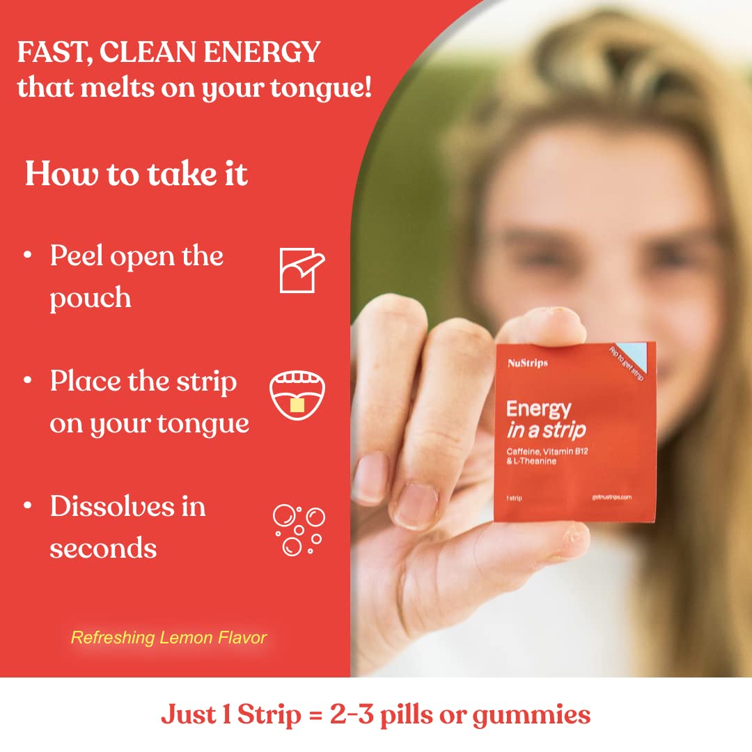 NuStrips Energy in a Strip™ | Instant Energy without Jitters | Clean ingredients, zero added sugar | 30 Individually Wrapped Strips