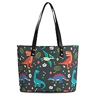 Happy Dinosaur Tote Bags for Women PU Leather Shoulder Purse Top Handle Handbags