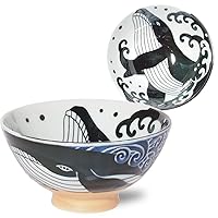 White Wave Whale Blue Ceramic Rice Bowl Small φ4.72×H2.4in 5.64oz Made in Japan