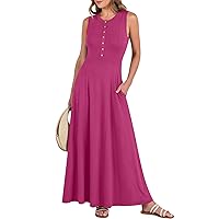 ANRABESS Women Summer Casual Sleeveless Maxi Sundress Button Fit & Flare A-Line Flowy Long Dresses 2024 Beach Outfits