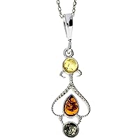 Genuine Baltic Amber & Sterling Silver Modern 3 Stone Pendant without Chain - M379