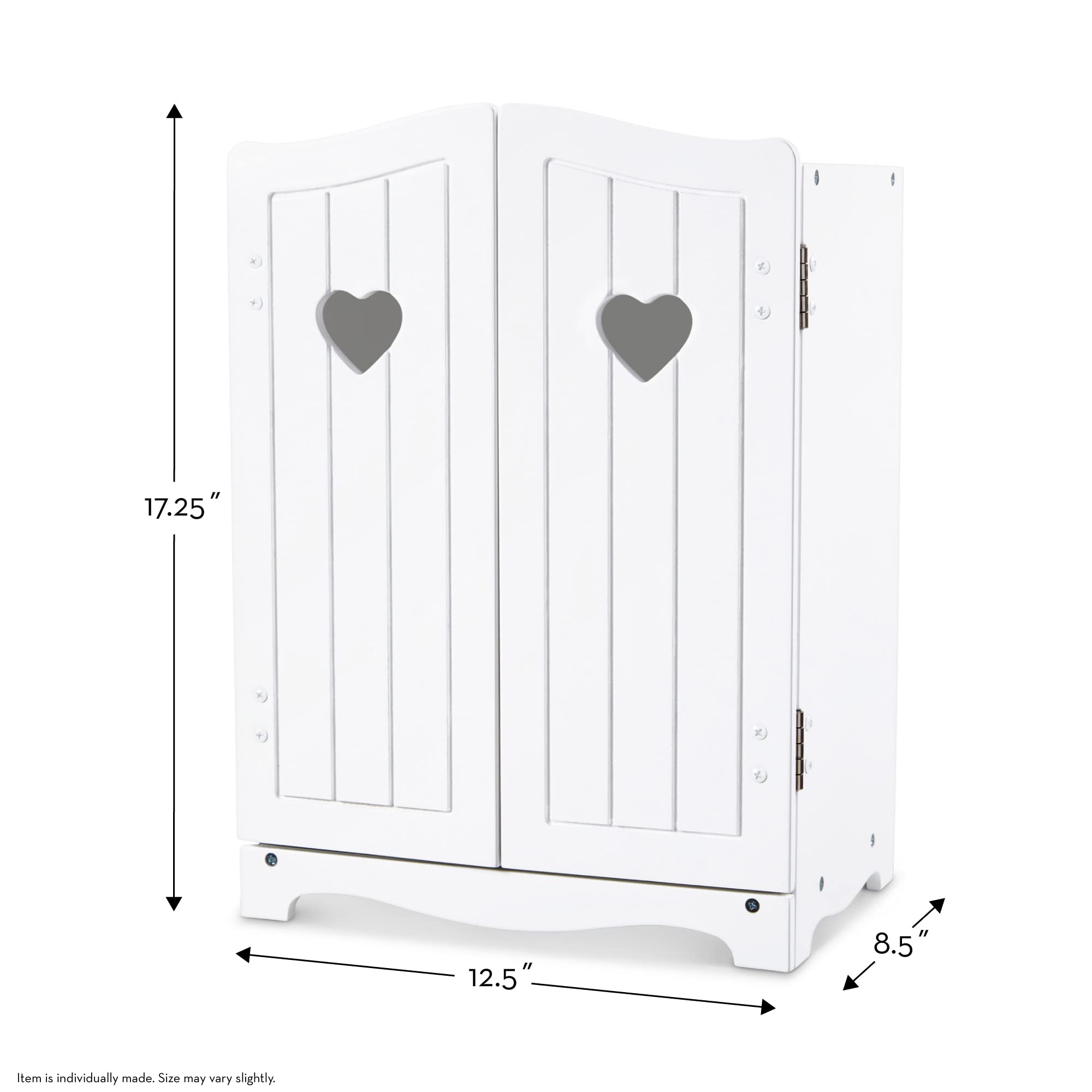 Melissa & Doug Mine to Love Wooden Play Armoire Closet for Dolls, Stuffed Animals - White (17.3”H x 12.4”W x 8.5”D Assembled) - Wooden Pretend Play Closet, Doll Wardrobe