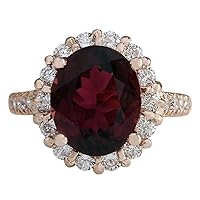 5.5 Carat Natural Red Tourmaline and Diamond (F-G Color, VS1-VS2 Clarity) 14K Rose Gold Cocktail Ring for Women Exclusively Handcrafted in USA