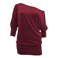 REAL LIFE FASHION LTD Ladies Womens New Off The Shoulder Batwing Long Sleeve Jersey Plain Top in UK 6 8 10 12