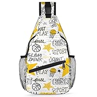 Five-pointed Star Basketball Sling Backpack for Men Women, Casual Crossbody Shoulder Bag, Lightweight Chest Bag Daypack for Gym Cycling Travel Hiking Outdoor Sports