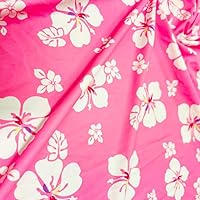 Hawaiian Flowers Pink Background Print Nylon Spandex Fabric 4 Way Stretch by Yard for Swimwear Dancewear Gymwear Sportwear Dress Skirt