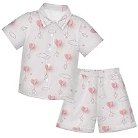 visesunny Boy Short Sleeve Aloha Hawaiian Shirt Set Boy Button Down Shirt Valentine Heart Boy Summer Outfits