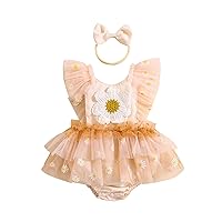 Infant Baby Girl Summer Clothes Baby Girl Romper Dress Fly Sleeve Tulle Baby Dress Baby Romper with Headband