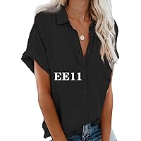 EFOFEI Women's Short Sleeves Button T-Shirt Fashion Solid Color Tunic EE11