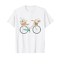 Vintage bicycle with bike basket overflowing Spring flowers T-Shirt