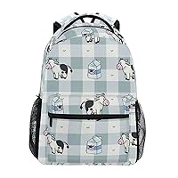 ALAZA Cute Cow Print Animal Blue Buffalo Plaid Backpack Purse with Multiple Pockets Name Card Personalized Travel Laptop School Book Bag, Size M/16.9 inch