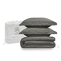 Threadmill Dark Grey Duvet Cover Queen Size Bedding Set, Breathable Comforter Cover, Soft 3-Pc Cotton Queen Duvet Cover Set with 2 Pillow Shams, Strong Button Closure & Corner Ties, Fits Full Duvet