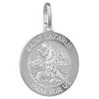 18mm Sterling Silver St Lazarus Medal Necklace for Men and Women 3/4 inch Round Nickel Free Italy with or Without Chain