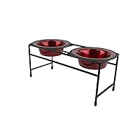 Platinum Pets Double Diner Feeder with Stainless Steel Cat/Puppy Bowls, .75 cup/6 oz, Candy Apple Red
