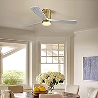 52 Inch Decorative, Ceiling Fan With Dimmable LED Light 6 Speed Remote 3 Solid Wood Blades,large ceiling fans For Home,Office,Patio (white)