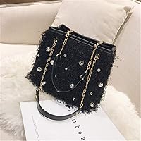 Women's Tote Shoulder Bag Handbag Purse Satchel Shoulder Bag Leather Tassel Wild Messenger Bag Chain Pearl Fashion Bucket Crossbody Bag Handle