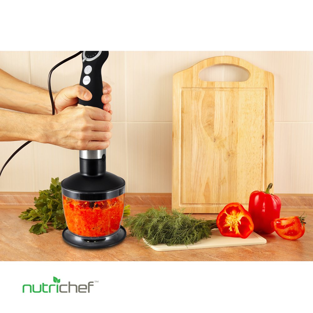NutriChef Heavy Duty Food Processor and Immersion Blender, Stainless Steel with Attachments